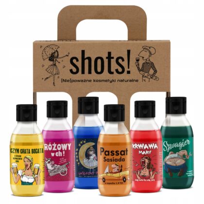 LAQ SHOTS! Czyściopak zestaw mini żeli pod prysznic 6x100 ml