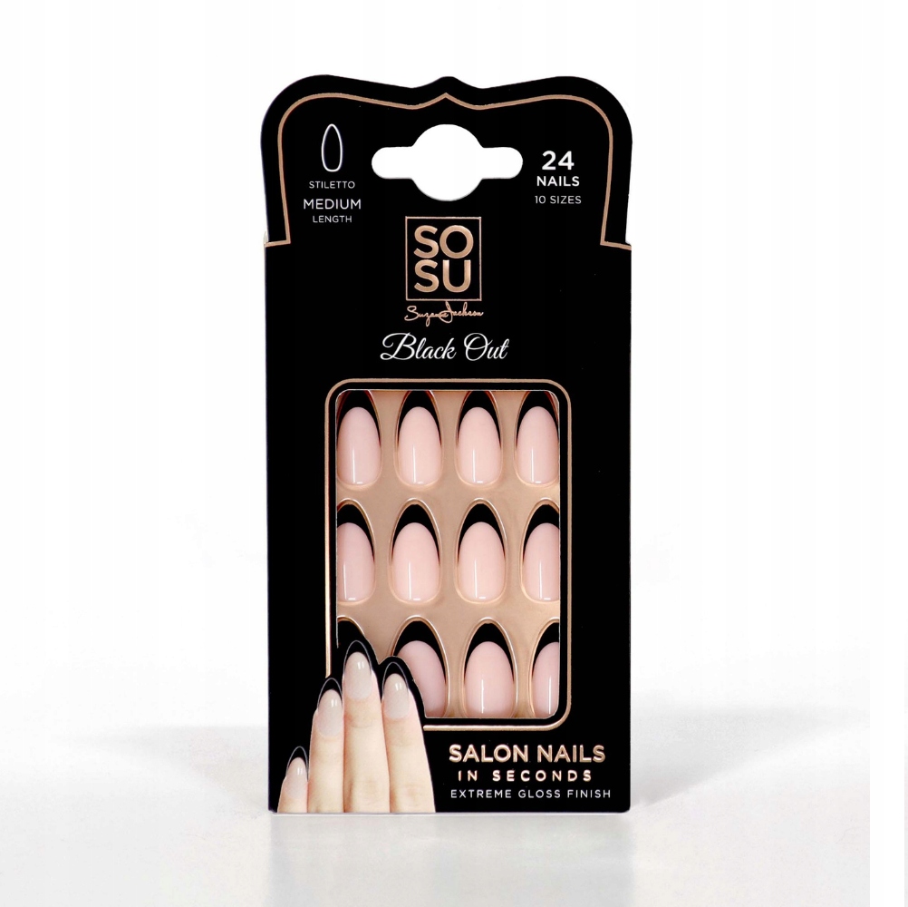 SOSU PREMIUM SZTUCZNE PAZNOKCIE BLACK OUT +KLEJ