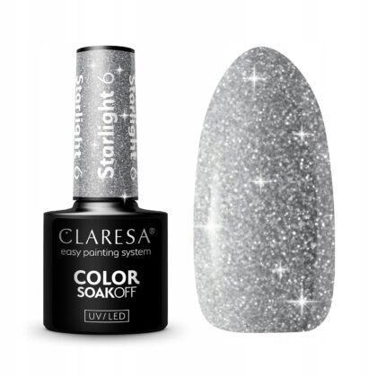 CLARESA LAKIER HYBRYDOWY UV/LED STARLIGHT 6 - 5g SREBRNY Z DROBINKAMI