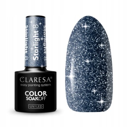 CLARESA LAKIER HYBRYDOWY UV/LED STARLIGHT 8 - 5g GRANAT Z DROBINKAMI