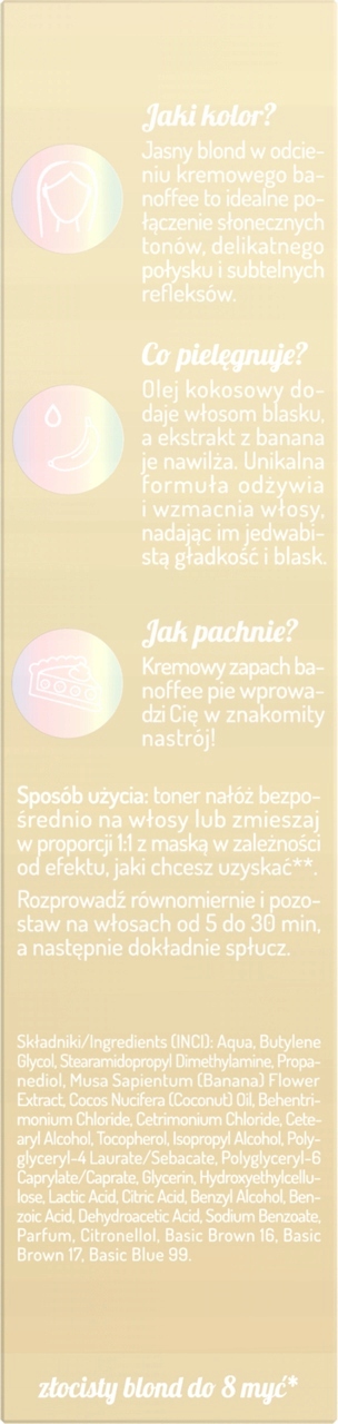 ONLYBIO Toner do włosów Banoffee Złocisty Kalifornijski Blond 100ml - obrazek 3