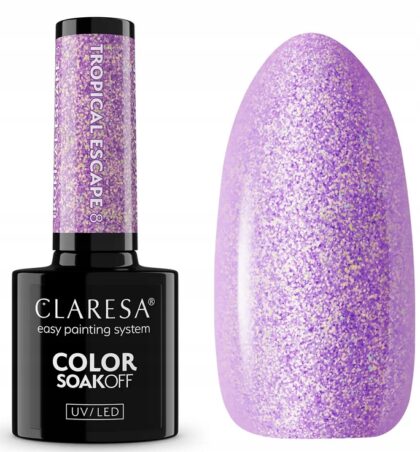 CLARESA LAKIER HYBRYDOWY UV/LED TROPICAL ESCAPE 8 - 5g BROKATOWA LAWENDA