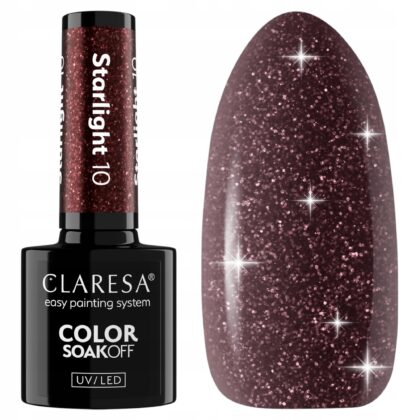 CLARESA LAKIER HYBRYDOWY UV/LED STARLIGHT 10 - 5g BRĄZOWY Z DROBINKAMI