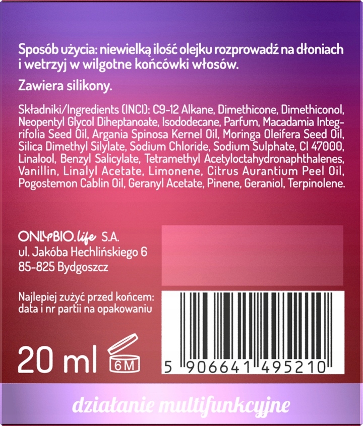 ONLYBIO Olejek do włosów intensywnie regenerujący 10w1 20ml - obrazek 3