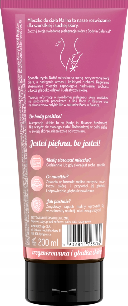 ONLYBIO MLECZKO DO CIAŁA MALINA 200ML - obrazek 3