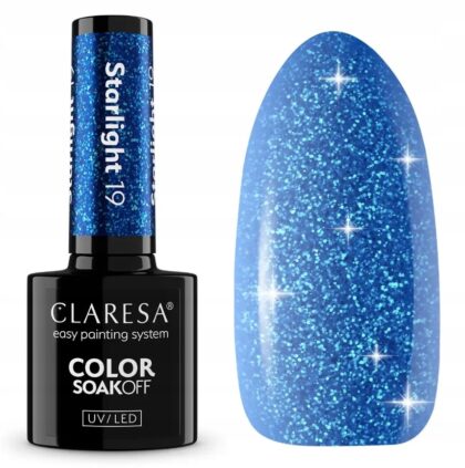 CLARESA LAKIER HYBRYDOWY UV/LED STARLIGHT 19 - 5g NIEBIESKI Z DROBINKAMI