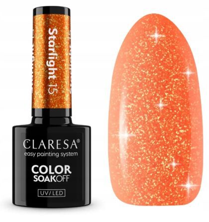 CLARESA LAKIER HYBRYDOWY UV/LED STARLIGHT 15 - 5g POMARAŃCZOWY Z DROBINKAMI