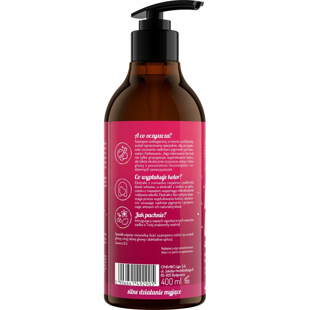 ONLYBIO KOLOR Szampon przyspieszający wypłukiwanie koloru 400 ml - obrazek 3