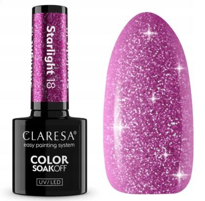CLARESA LAKIER HYBRYDOWY UV/LED STARLIGHT 18 - 5g FIOLET Z DROBINKAMI
