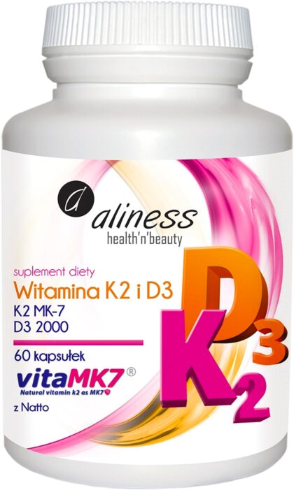 Aliness Witamina K2 MK-7 NATTO + D3 2000 IU Zęby Kości Stawy