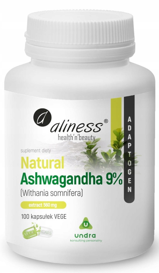 Aliness Naturalna ASHWAGANDHA 560mg MOCNY EKSTRAKT NERWY STRES SPOKÓJ