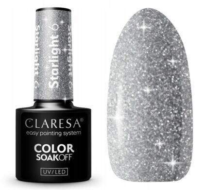 CLARESA LAKIER HYBRYDOWY UV/LED STARLIGHT 6 - 5g SREBRNY Z DROBINKAMI
