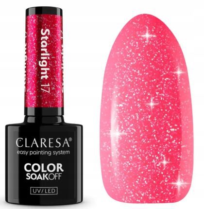 CLARESA LAKIER HYBRYDOWY UV/LED STARLIGHT 17 - 5g FUKSJA Z DROBINKAMI