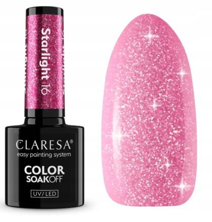 CLARESA LAKIER HYBRYDOWY UV/LED STARLIGHT 16 - 5g JASNY RÓŻ Z DROBINKAMI