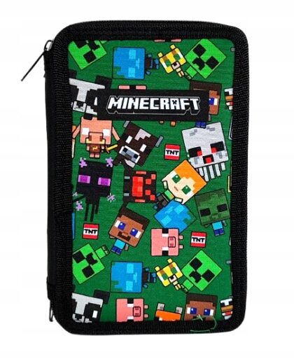 MINECRAFT Zielony piórnik 3-komorowy z wyposażeniem