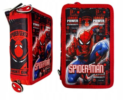SPIDERMAN Piórnik 3 KOMOROWY rozkładany potrójny Z WYPOSAŻENIEM