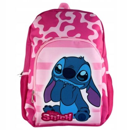 STITCH PLECAK SZKOLNY RÓŻOWY Z KIESZENIAMI DWUKOMOROWY 40CM