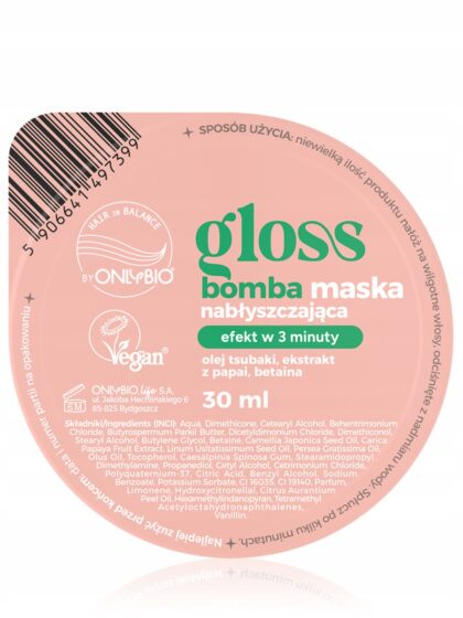 ONLYBIO HAIR IN BALANCE Gloss Bomba maska nabłyszczająca 3 minuty papaja