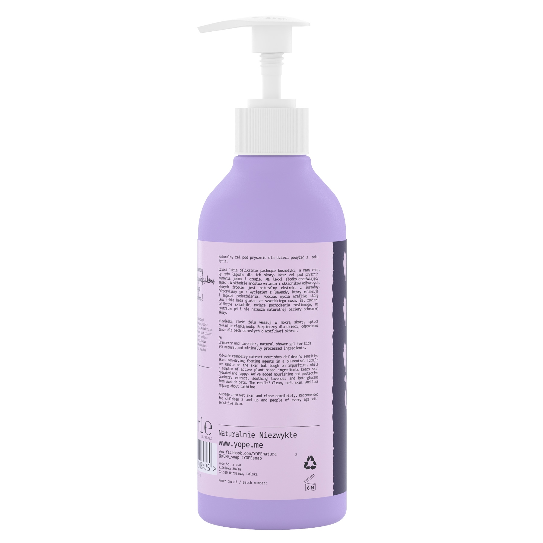 YOPE Naturalny żel pod prysznic dla dzieci Żurawina i lawenda 400 ml - obrazek 4