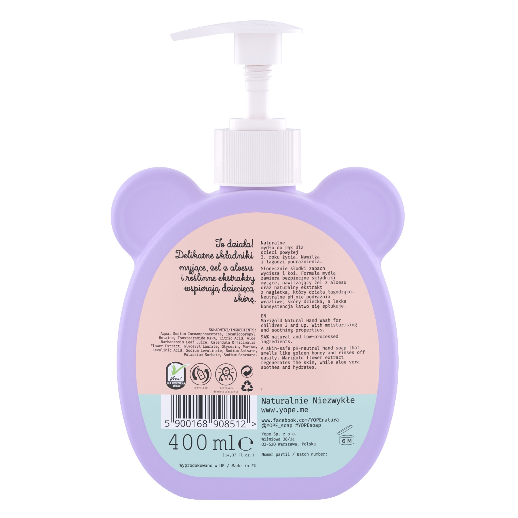 YOPE Naturalne mydło do rąk dla dzieci Nagietek 400 ml 400 g - obrazek 2