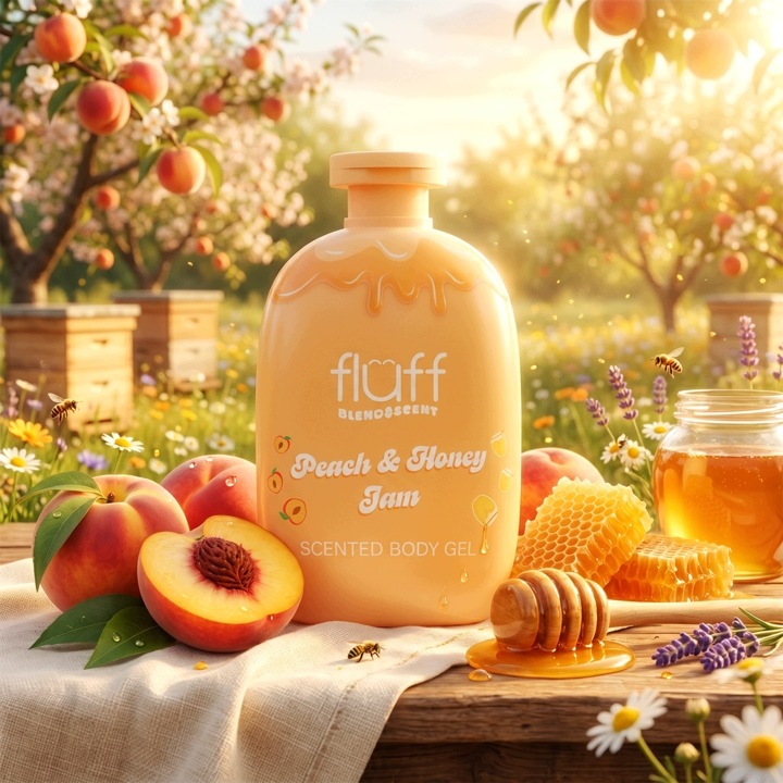 Fluff Blend & Scent Żel pod prysznic, Peach & Honey Jam 280 ml - obrazek 3