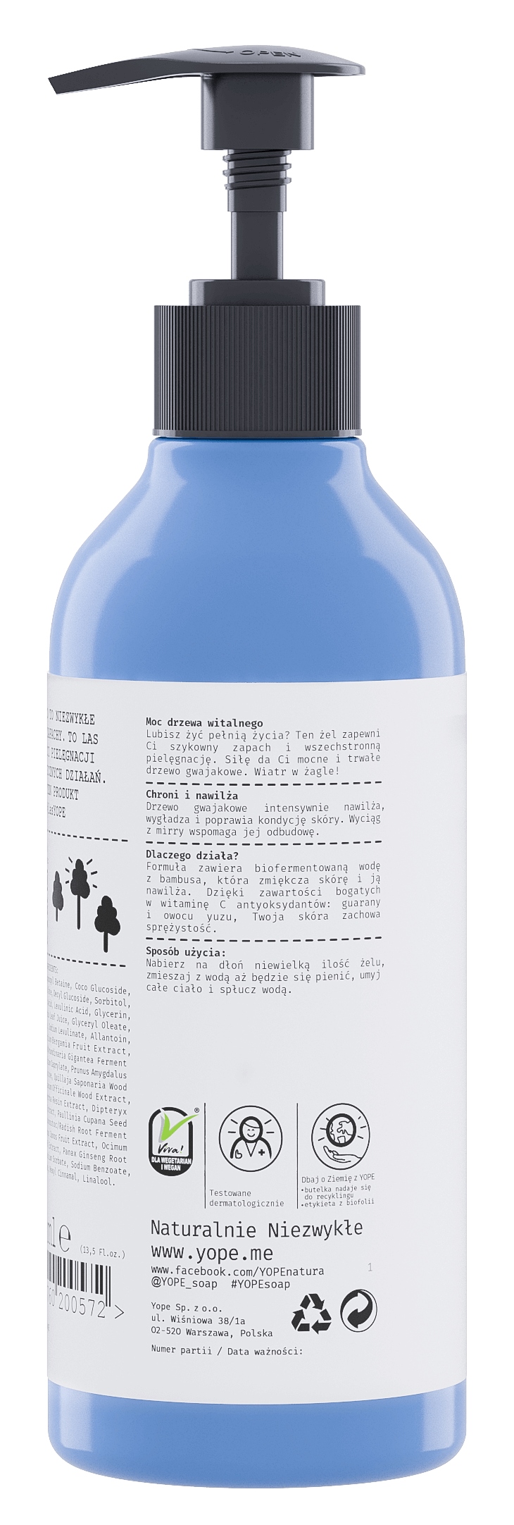 YOPE Wood naturalny żel pod prysznic Drzewo Gwajakowe Mirra i Tonka 400 ml - obrazek 4