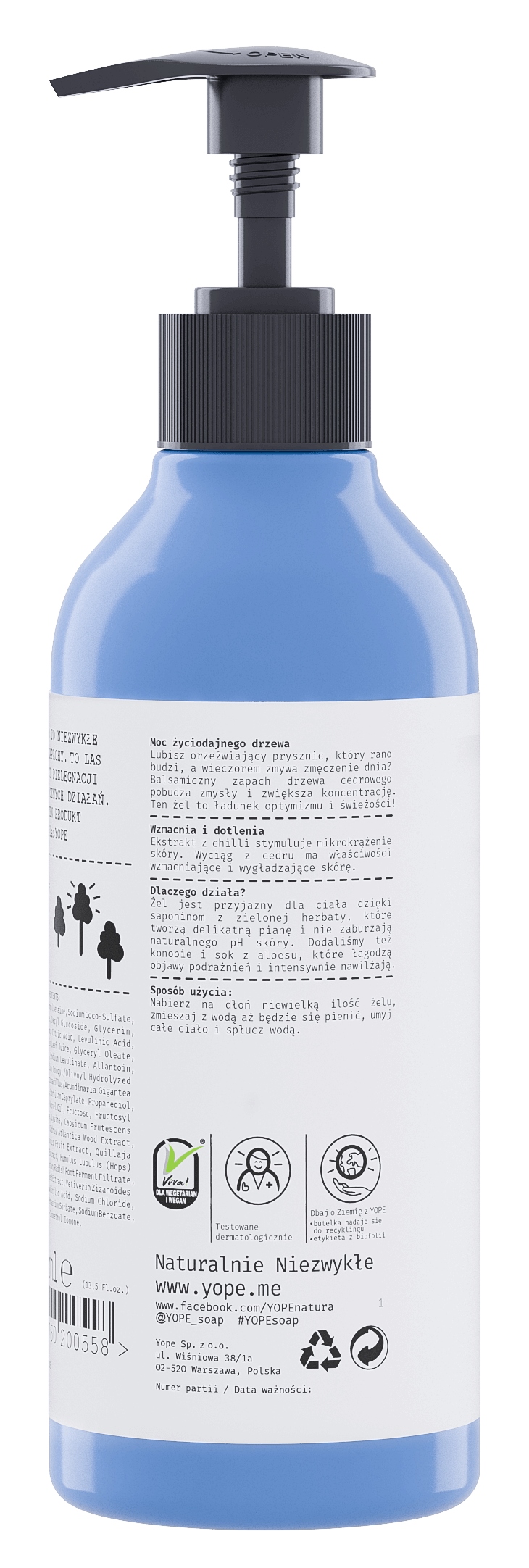 YOPE Wood naturalny żel pod prysznic drzewo cedrowe jałowiec i chilli 400ml - obrazek 4