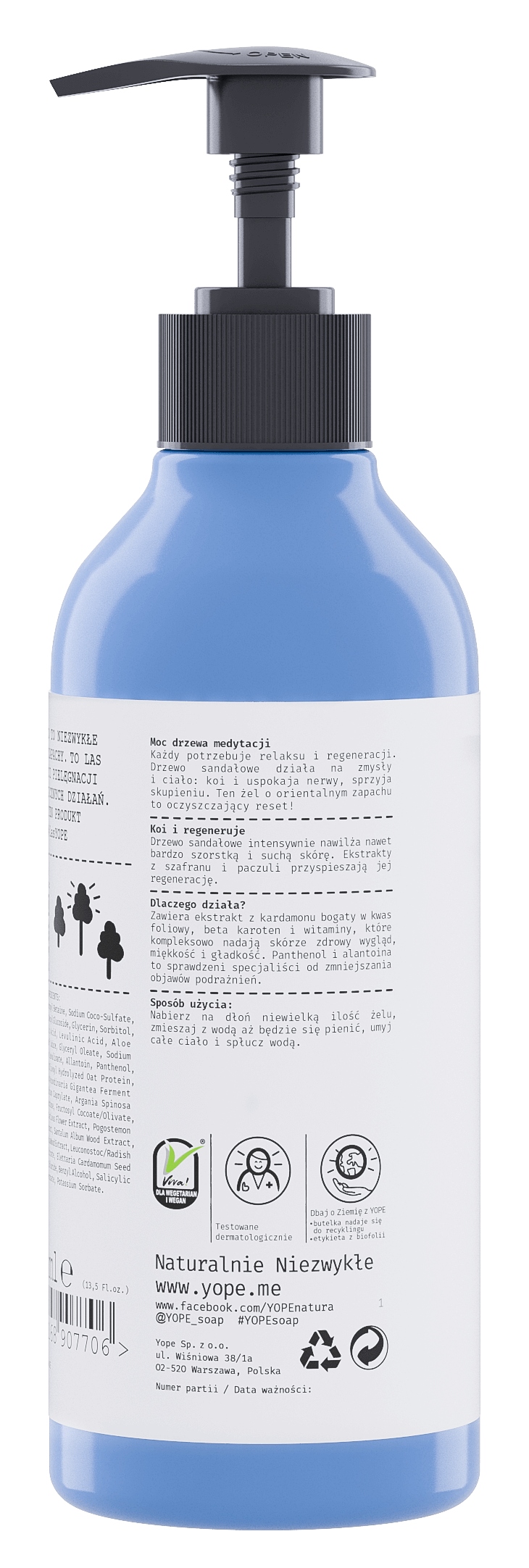 YOPE naturalny żel pod prysznic Drzewo Sandałowe Szafran Patchouli 400 ml - obrazek 7