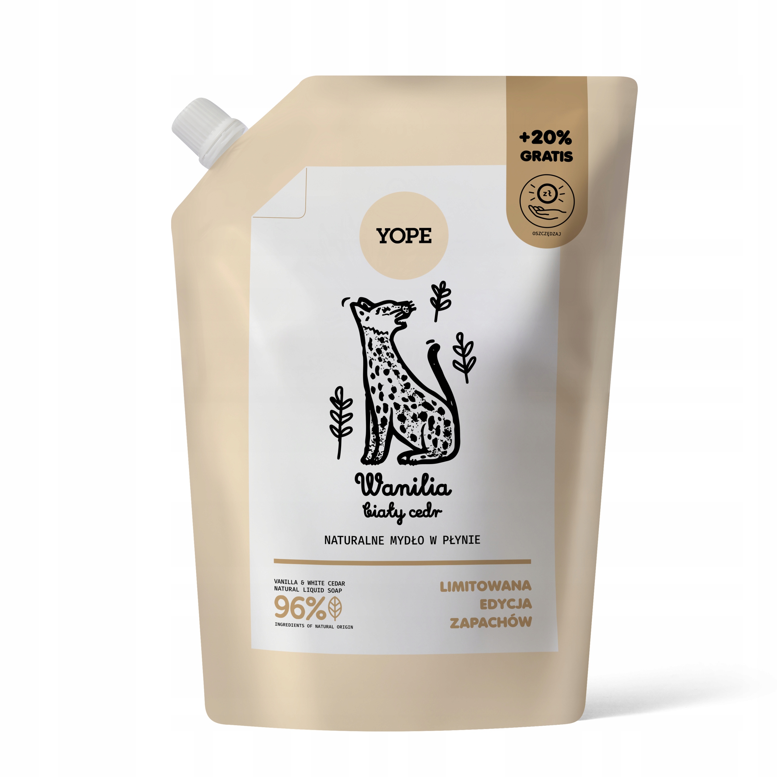 YOPE Refill Naturalnego Mydła w płynie Wanilia i Biały Cedr 600 ml - obrazek 2