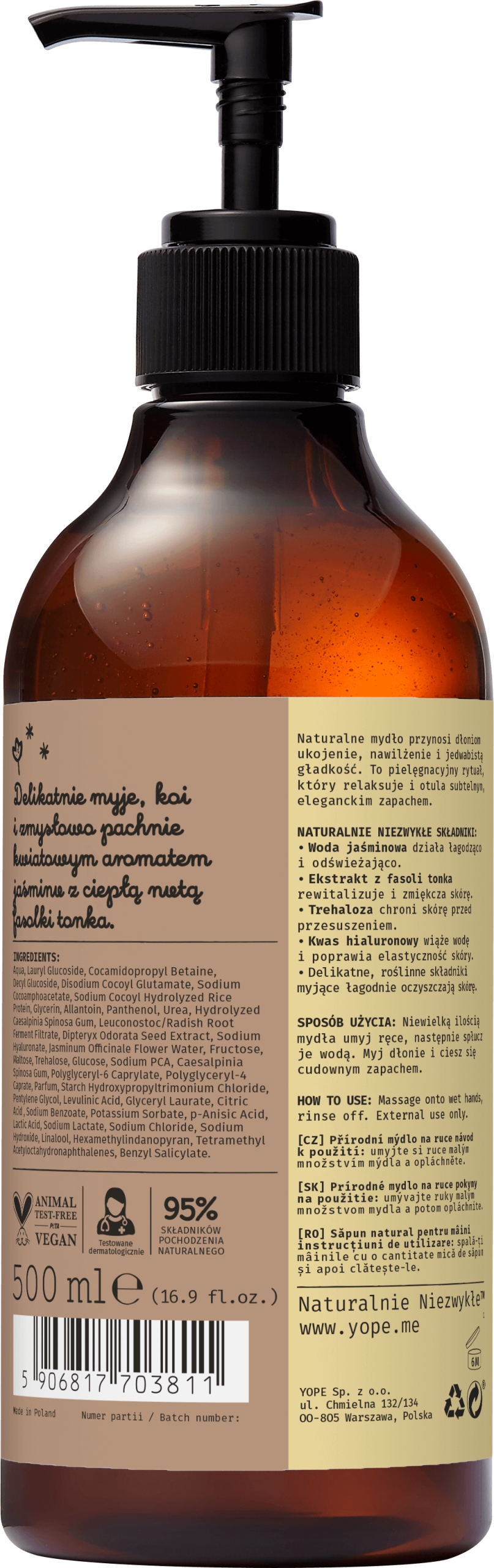 YOPE Naturalne mydło do rąk Jaśmin i Tonka 500 ml - obrazek 2