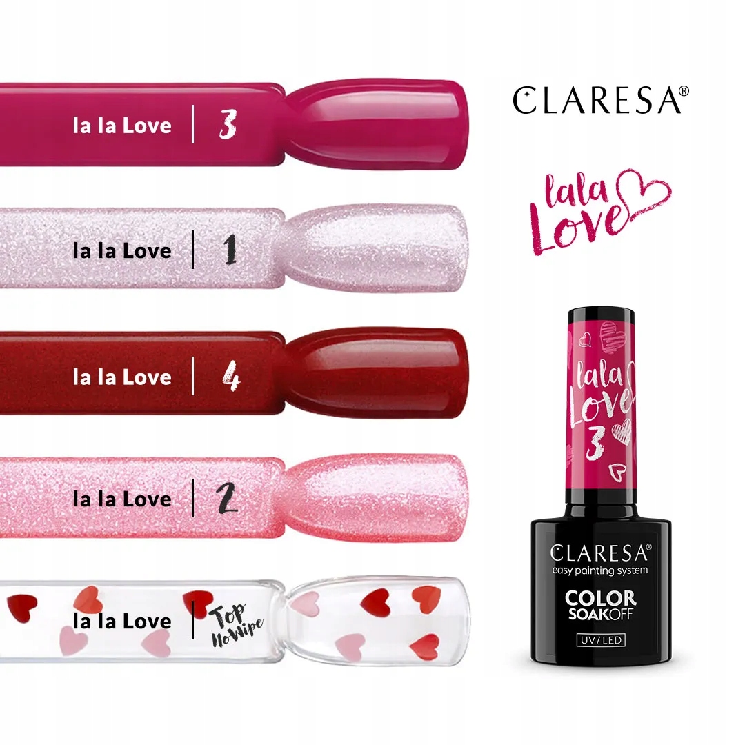 CLARESA Lakier Hybrydowy czerwień walentynkowa La La Love 3 - 5g - obrazek 3