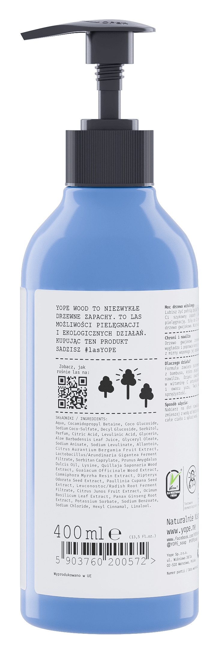 YOPE Wood naturalny żel pod prysznic Drzewo Gwajakowe Mirra i Tonka 400 ml - obrazek 3