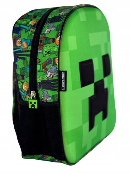 MINECRAFT PLECAK do przedszkola 3D ZIELONY FACE Creeper 33x28x8 cm - obrazek 3