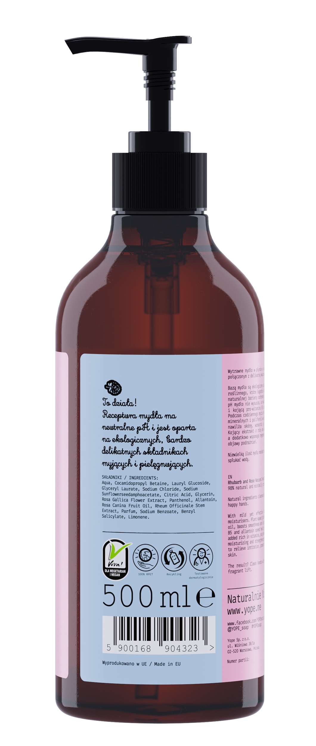 YOPE Naturalne mydło do rąk Rabarbar i Róża 500 ml - obrazek 4