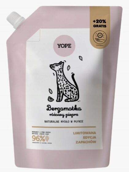YOPE Naturalne mydło w płynie Bergamotka i Różowy Pieprz Zapas 600 ml