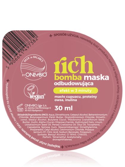 ONLYBIO Rich Bomba maska odbudowująca 3 minuty proteiny 30ml