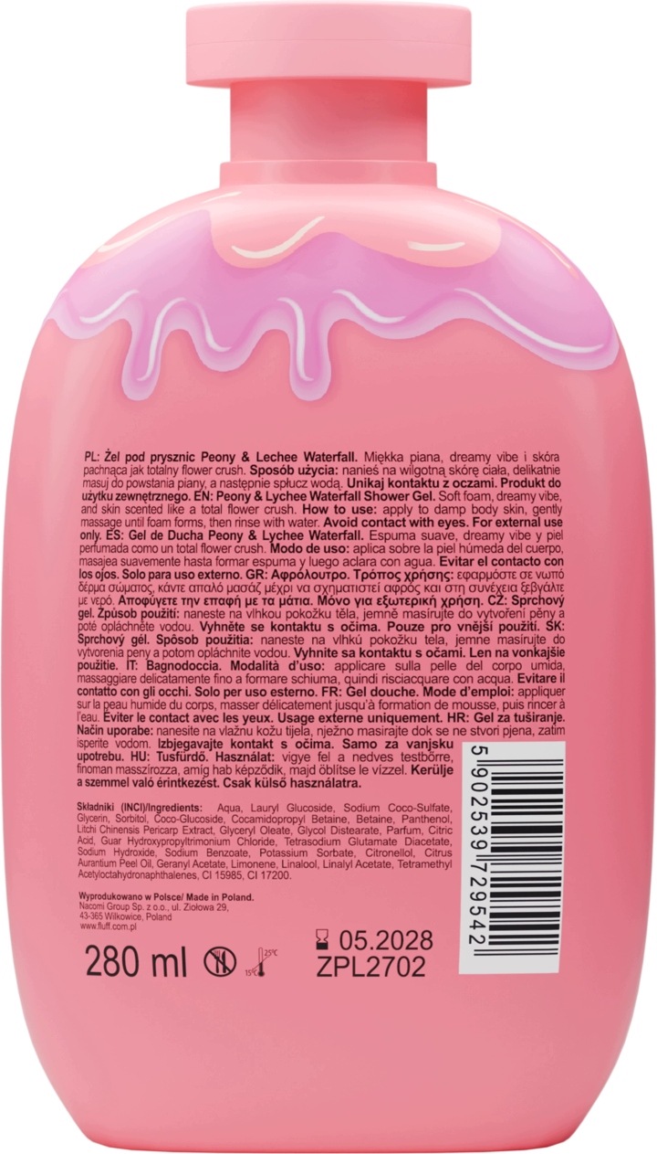 Fluff Blend & Scent Żel pod prysznic, Peony & Lechee Waterfall 280 - obrazek 2