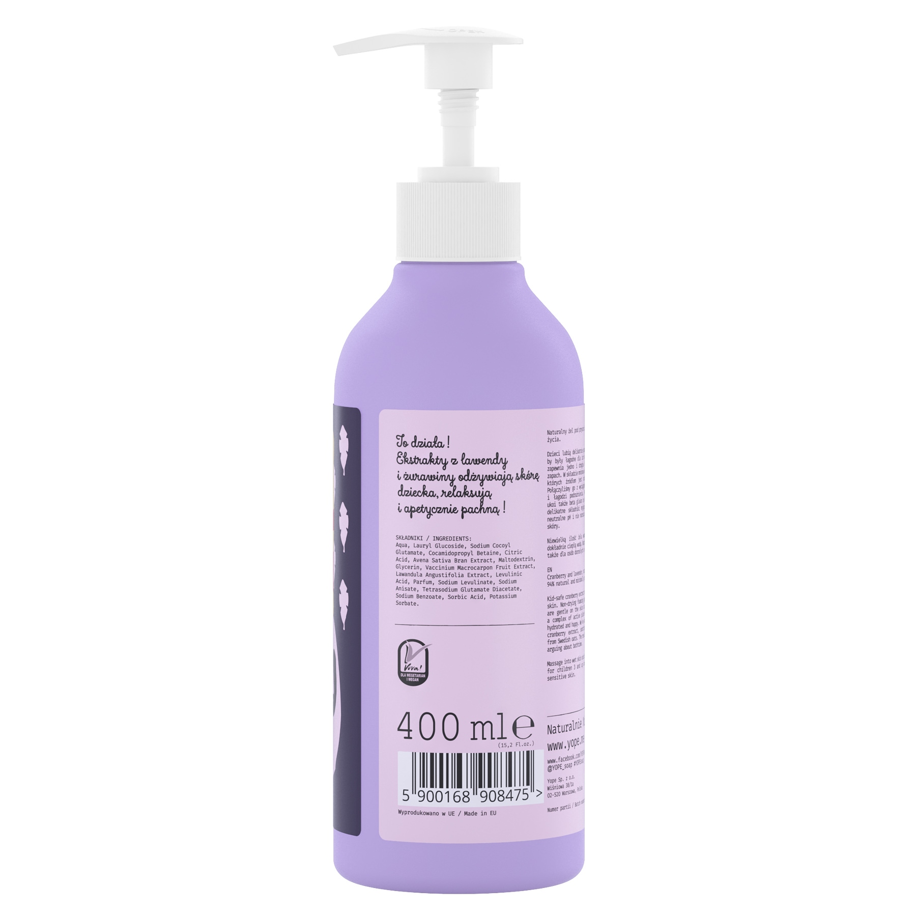 YOPE Naturalny żel pod prysznic dla dzieci Żurawina i lawenda 400 ml - obrazek 5