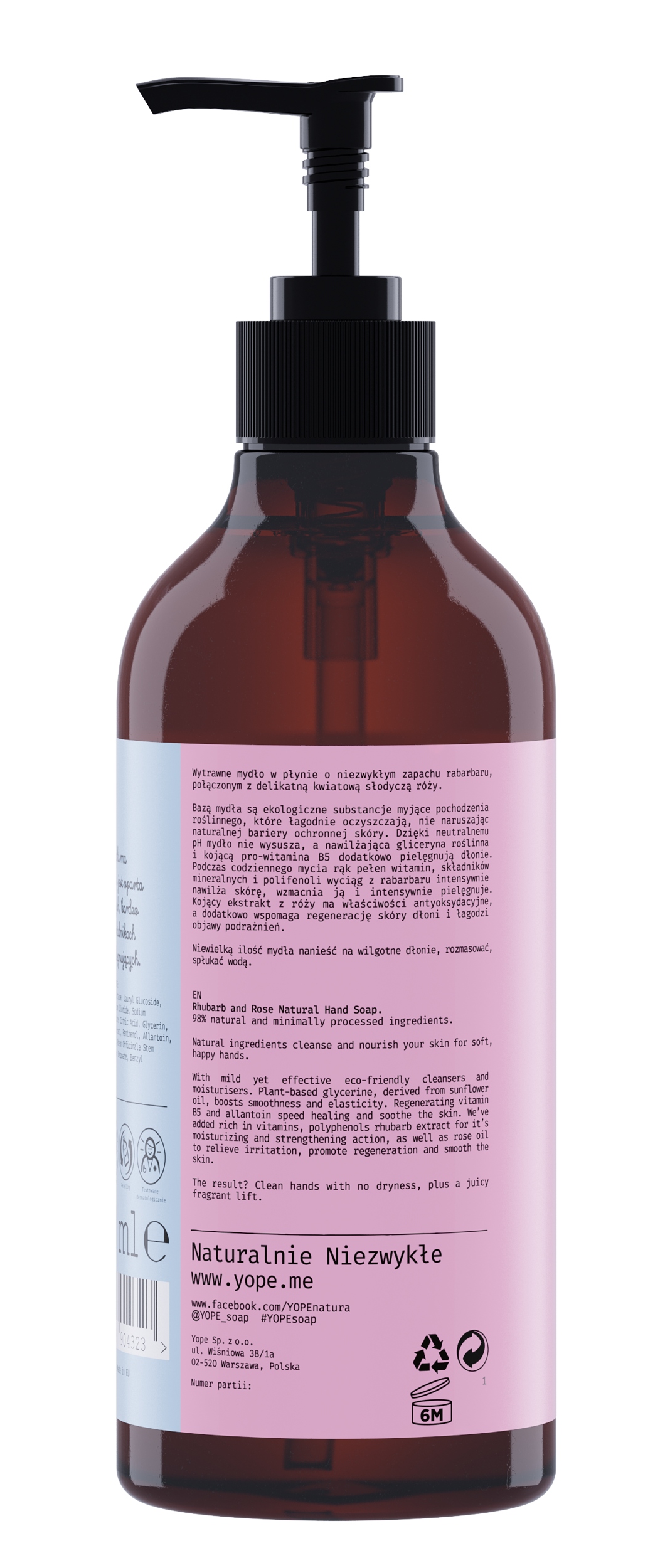 YOPE Naturalne mydło do rąk Rabarbar i Róża 500 ml - obrazek 3