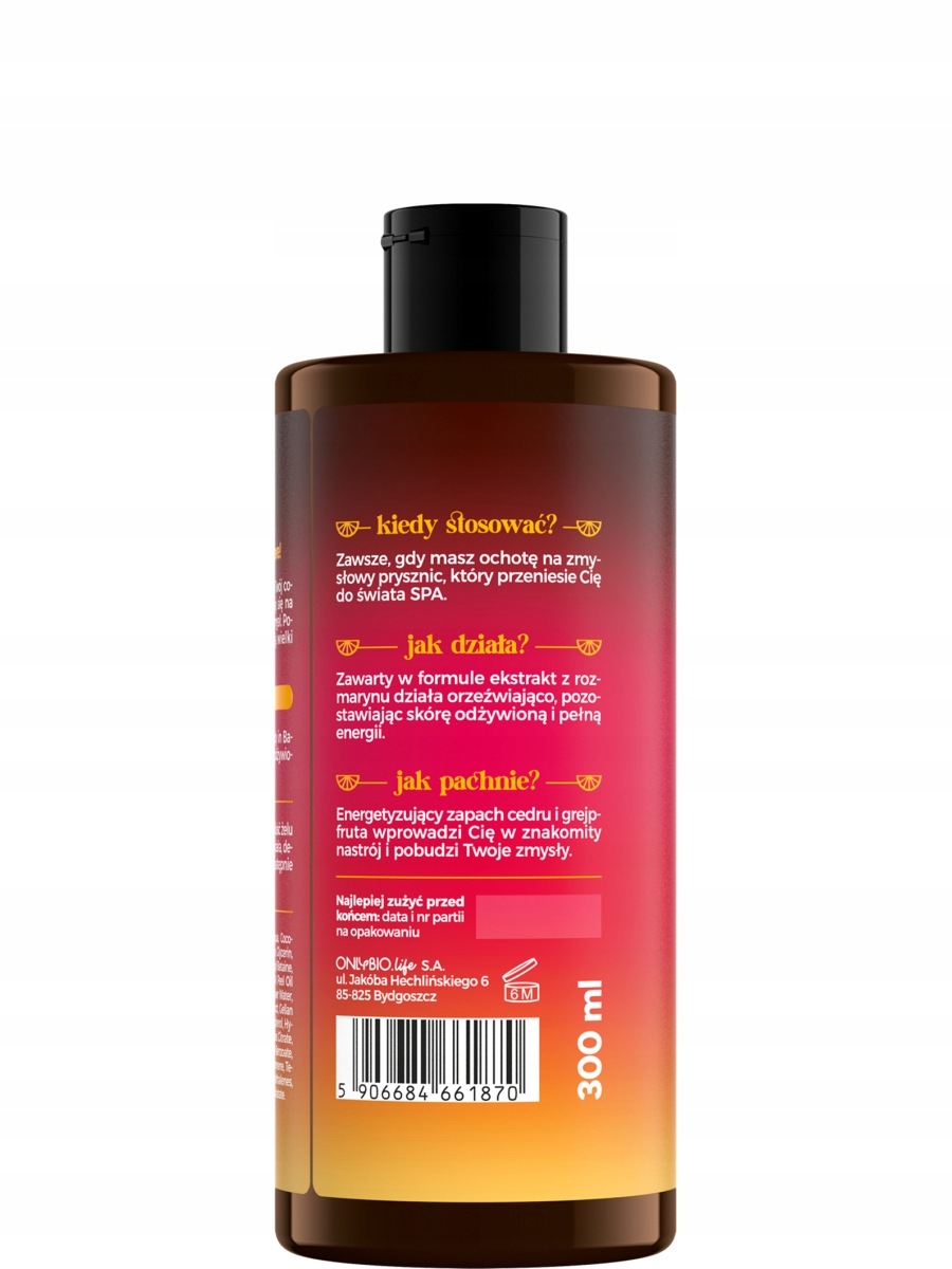 ONLYBIO ŻEL POD PRYSZNIC CEDR I GREJFRUT 300ML - obrazek 3